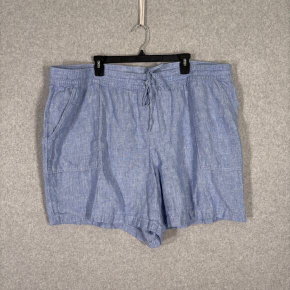 Lands End Linen Short Women 3X Chambray Pull On Pockets Elastic Casual 7" Inseam - Picture 1 of 11